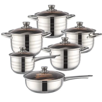 

Stainless Steel Thickened 5-Layer Bottom 12 Piece Boiler Set European Style Tube Ear Smokeless Soup Pot Cooking Pots Set