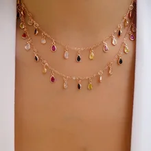 Новинка, Искрящаяся микро подвеска в виде капли слезы, чокер, Cz точки, радужные подвески, звено цепи, тонкий cz камень, подвеска, ожерелье, Женские Ювелирные изделия