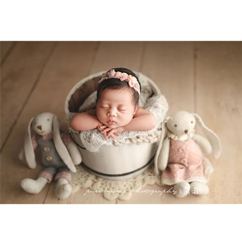 Newborn Baby Photo Props White Vintage Solid Wood Bucket Container Box Accessory Baby Photo Shoot Posing Basket Baby Prop Chair