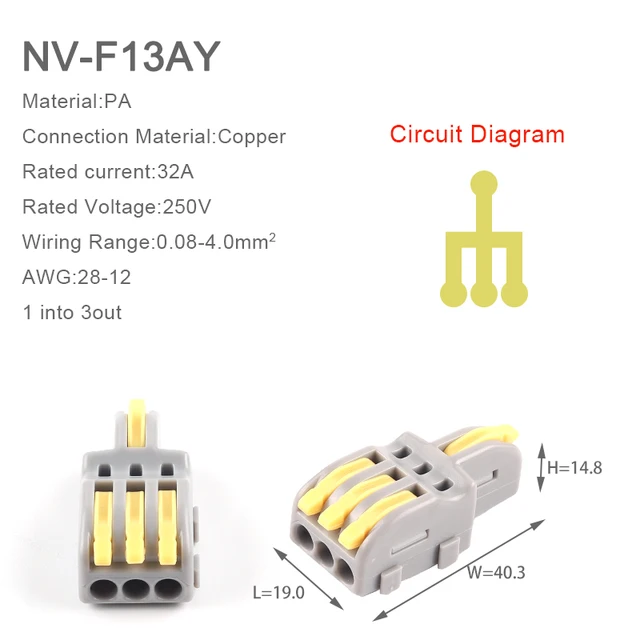 5PCS 1 in multiple out Splitter plug-in Quick Wire Connectors Combined Butt Parallel Terminals With Lever For Junction Box 5PCS NV-F13AY