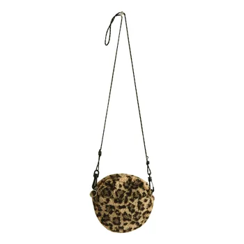 

New leopard print string small cross-body retro plush bag Japanese wild round bag autumn and winter
