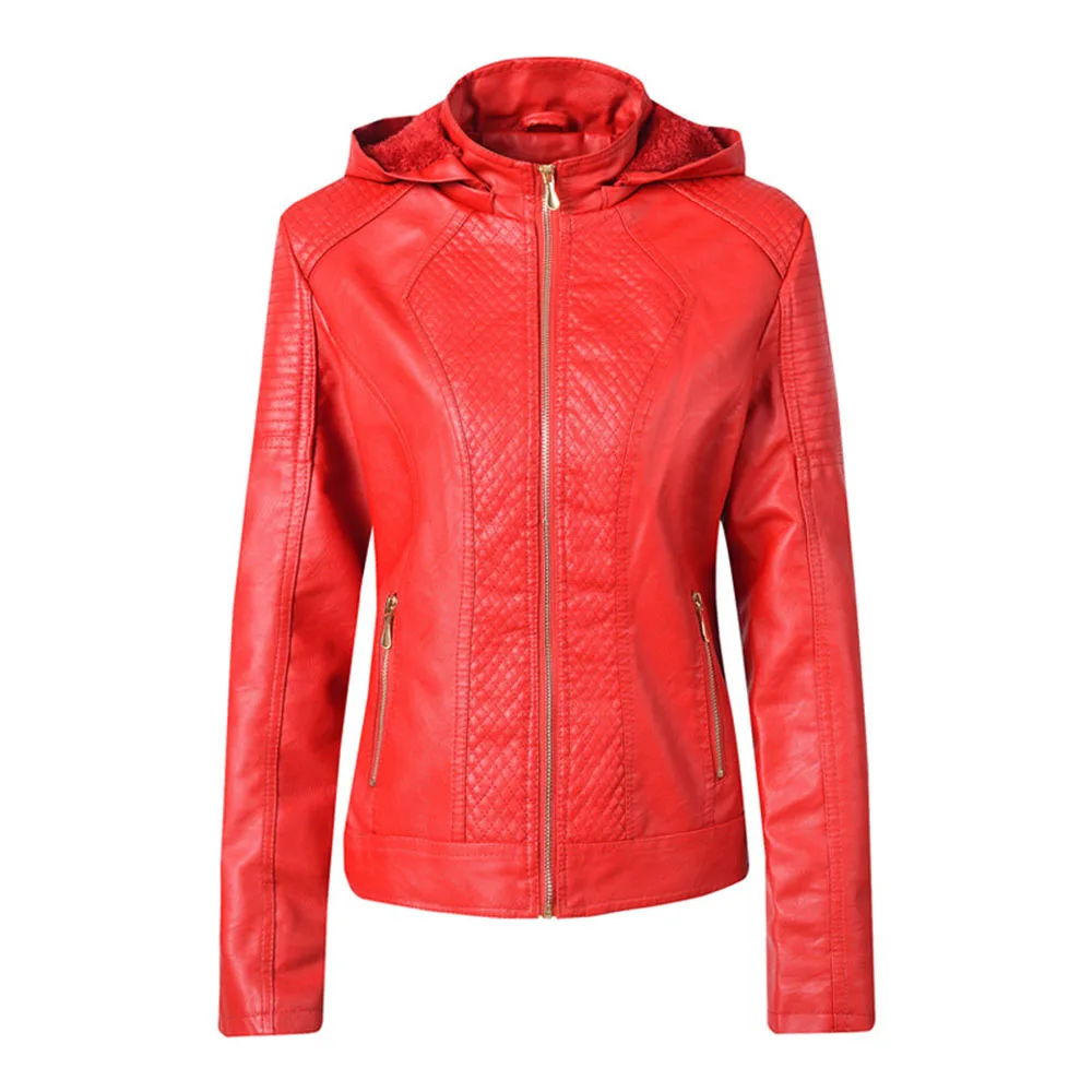 Женская коллекция осень-зима 2019 красная куртка из искусственной кожи пальто для