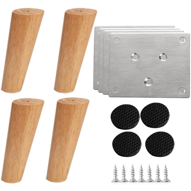 

4Pcs/Lot Oak Solid Wooden Sofa Legs Feet Tilted Coffee Table Furniture Level Feet with Metal Plates Cabinet Legs
