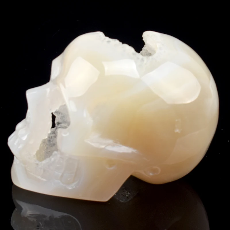 

4'' Gemstone Carving Crafts Crystal Skull Statue Carved Natural Agate Geode Healing Skull Sculpture Home Decor Art Collection