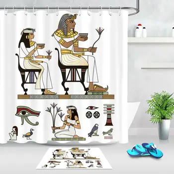 

Waterproof Fabric Ancient Egyptian Nobility Shower Curtain Set Bathroom Hooks