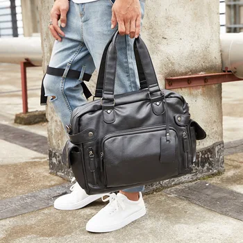 

Soft Leather Handbags Men Large Capacity Men's Shoulder Bag PU Leather Solid Totes Business Travel Casual Handbag Cross Body Bag