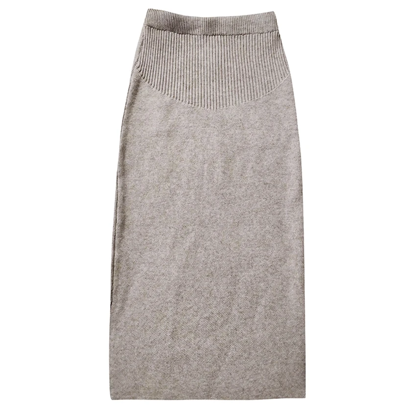 Pregnant women's autumn and winter knitted bag hip skirt high waist belly lift skirt long and thin one-step during pregnan