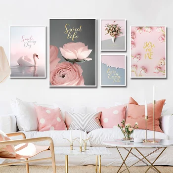 

Peony Flower Wall Picture Painting Printing on Canvas Art Nordic Pink Poster Wall Paintings for Girls Living Room Pop Art Decor