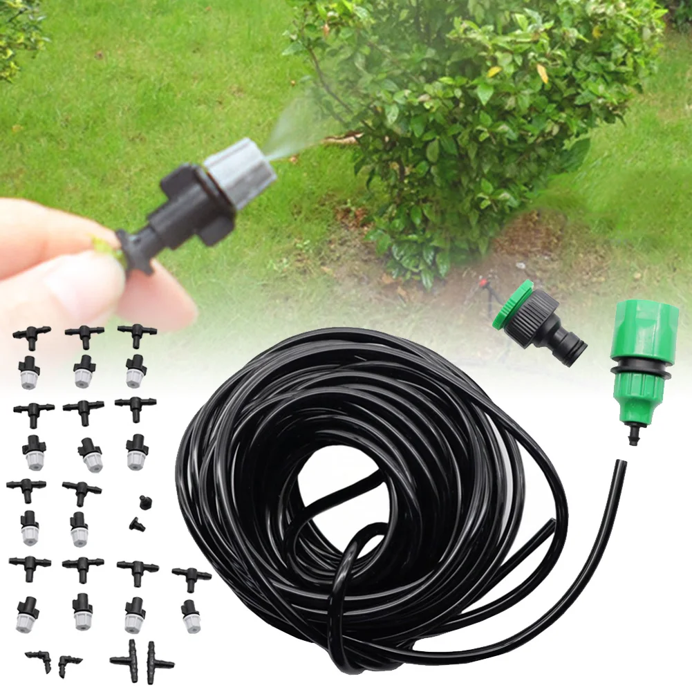 

Mist Irrigation System Garden Watering Accessories Mist Cooling System with 33ft Hose, Quick Adapter, 12pcs Misters