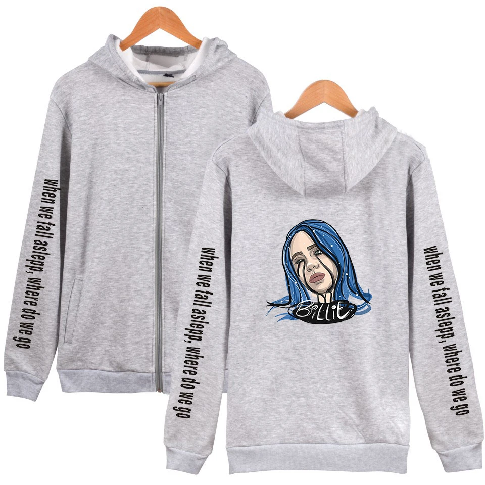 Billie Eilish Для мужчин, на молнии, со шнуровкой, на молнии, толстовки, свитшоты, куртки, пальто с длинным рукавом Повседневное мужской карман на молнии, с капюшоном, с принтами персонажей