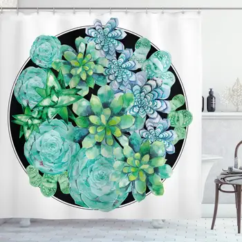 

Succulent Shower Curtain by, Different Succulent Plants Corsage Design Exotic Flora Agave Foliage, Fabric Bathroom Decor Set