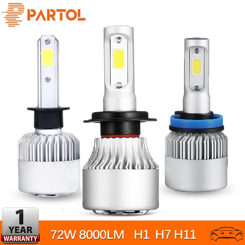 Partol H7 H11 H1 автомобиля светодиодные лампы фар 72 W 8000LM вел фишек туман свет 6500 K 12 V 24