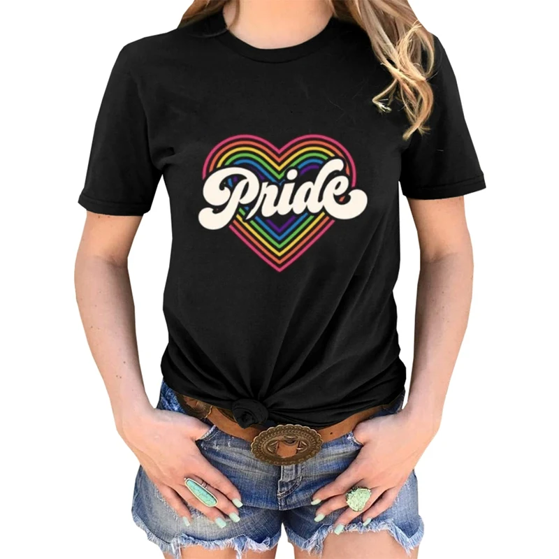 Women LGBT PRIDE Tshirt Lesbian Love Rainbow Pride Tshirt Female Short Sleeve  camiseta mujer
