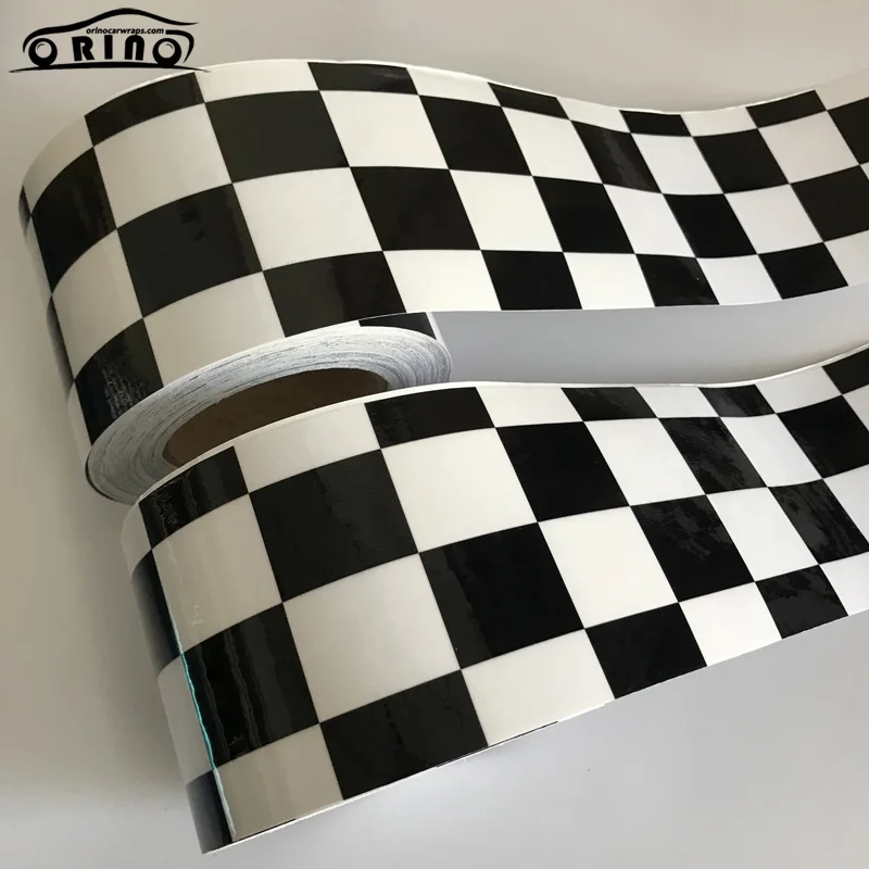 license plate 15x500cm Black And White Glossy Racing Sports Checkered Flag Vinyl Decal Motorbike Car Sticker Wrap Foil Air Release personal number plates