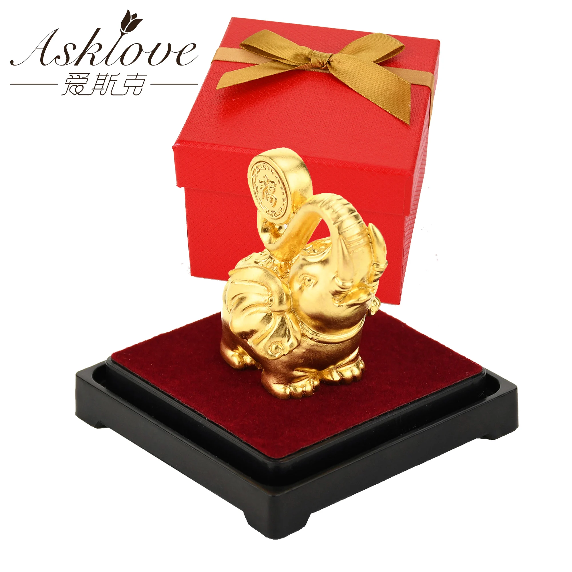 Lucky Elephant Feng Shui Decor 24k Gold Foil Elephant Statue Lucky Elephant Feng Shui Decor 24k Gold Foil Elephant Statue