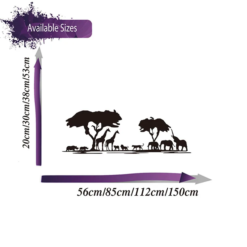 Large Safari Animal Forest Giraffe Elephant Wall Sticker Bedroom Living Room Africa Savanna Animal Tree Zoo Wall Decal Kids Room (1)