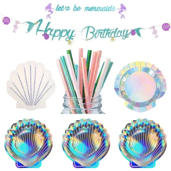 

Mermaid Theme Party Tableware Mermaid Tablecloth Happy Birthday Shell Party Supplies Mermaid Shell Paper Plate Decoration