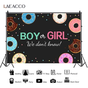 

Laeacco Gender Reveal Photophone Boy or Girl Donut Candy Newborn Photography Backdrops Baby Shower Photo Backgrounds Photocall