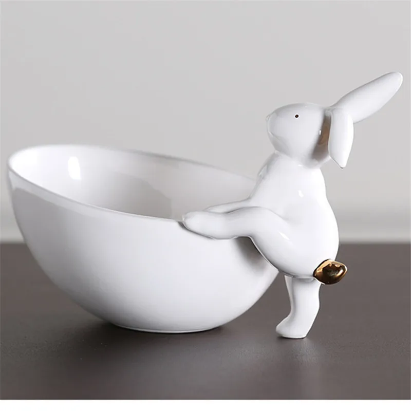 

Fruits Plates Ceramic Rabbit Storage Tray Dish Porcelain Snack Plate Jewelry Plate Tableware