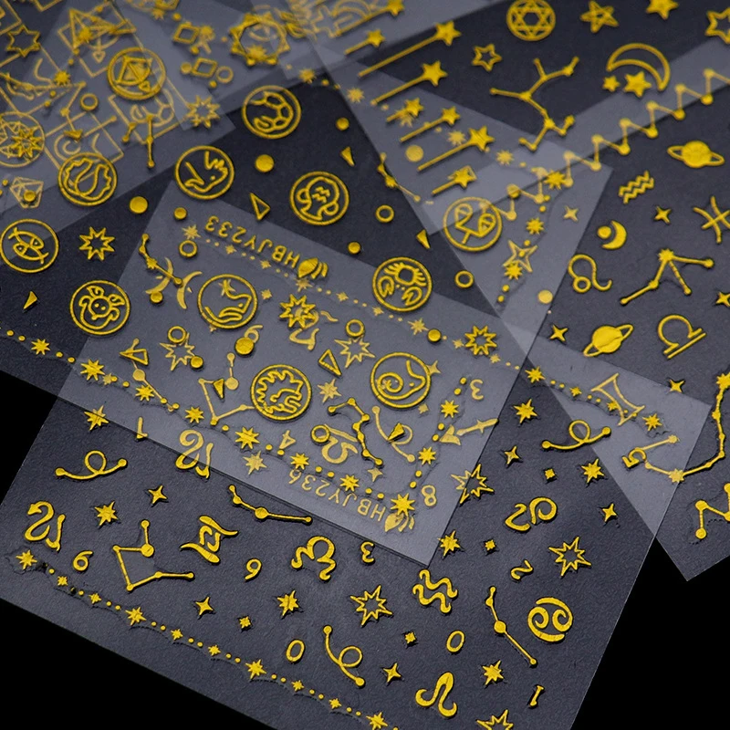

12Pcs/Set 3D Gold Flower Nail Sticker Bird Nail Accesoires Star Nail Decals Moon Planet Nail Decoration Nail Art Tools for Girl