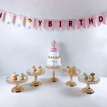 

new arrive Golden Crystal Cake Stand Electroplating Mirror Face Home Wedding Party Decor Cupcake Stand Tray