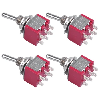 

4Pcs AC 250V 2A 120V 5A 6 Pin Terminals ON/Off/ON DPDT Toggle Switches