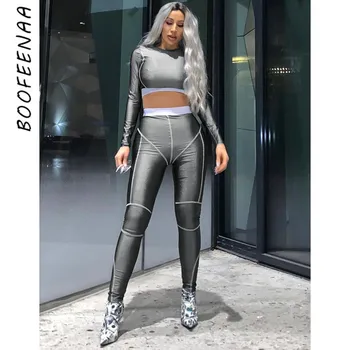 

BOOFEENAA Spring 2020 Fashion Tracksuit Fitness Outfits 2 Piece Women Sets Sexy Two Piece Matching Sets Sweat Suits C16-AD01