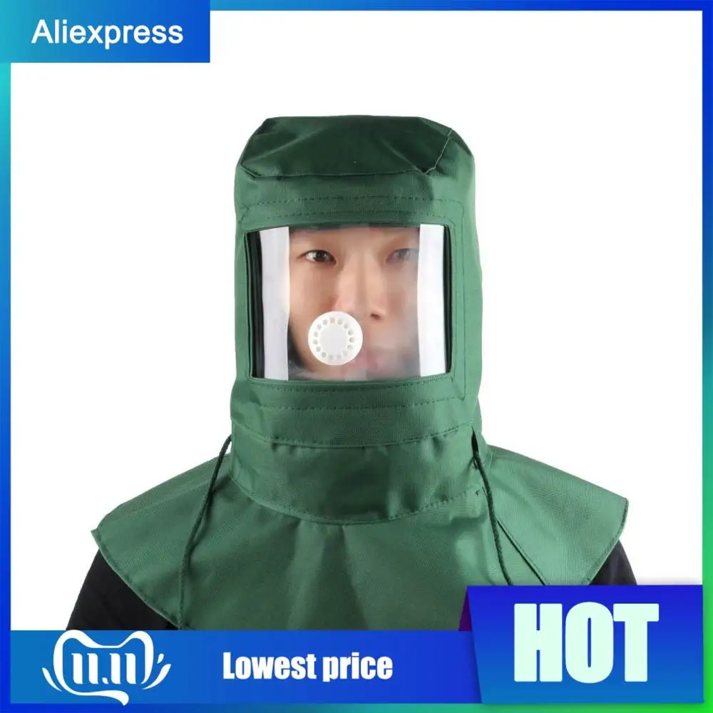 

Painting Protective mask Dustproof hood Sandblasting protective cap Industrial Grinding labor helmet canvas material green