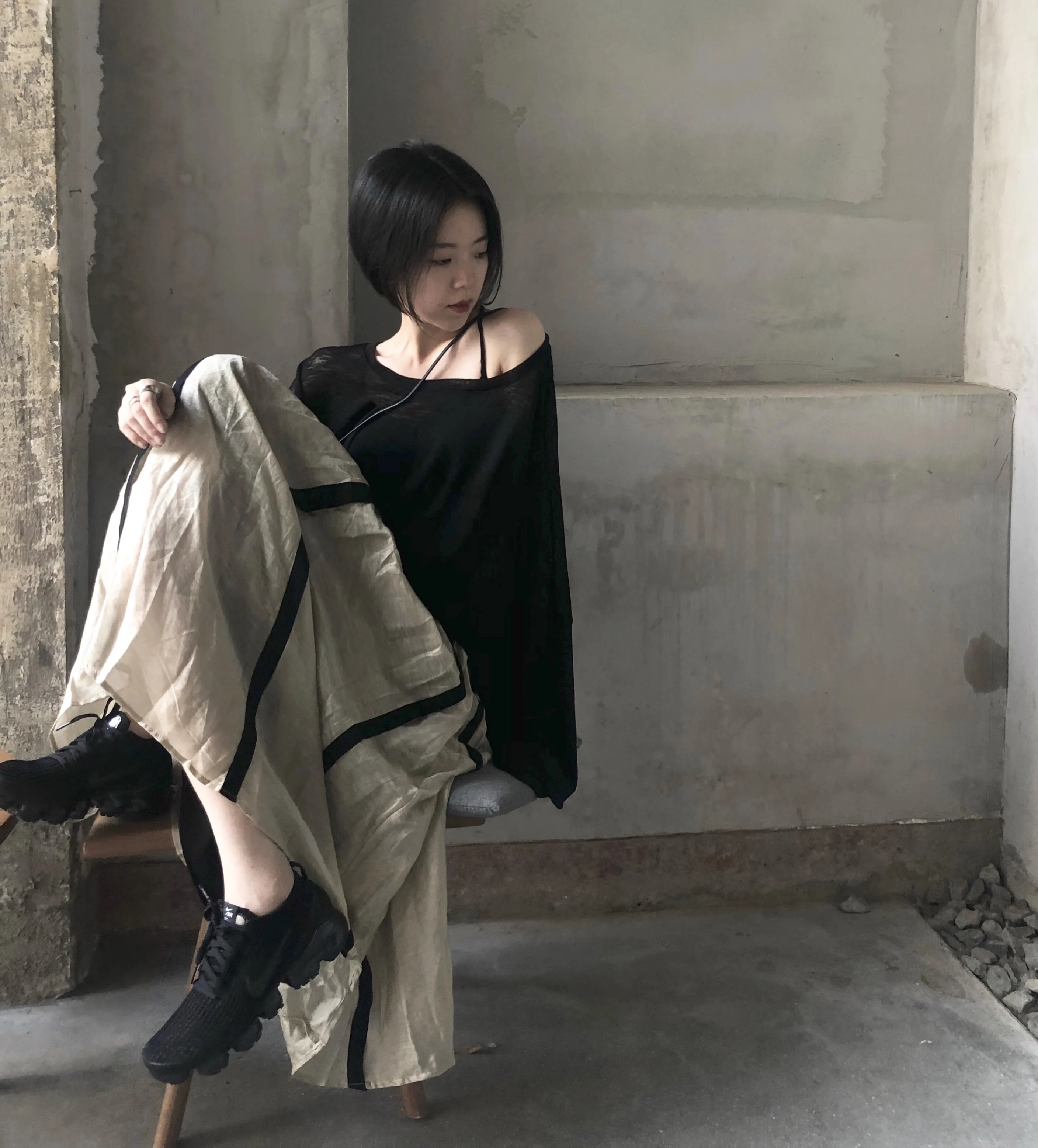 Плод I Tencel Uma Do Used Wind льняная цветная Полосатая юбка-полубоди