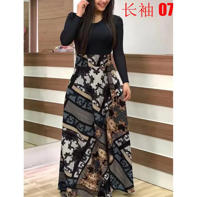 Oufisun Spring Autumn Hohemia Womne's Dress Casual Patchwork Parint Maixi Dresses Elegant Tunic Boho Party Midi Dresses Vestidos