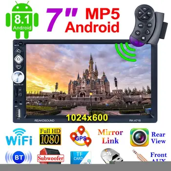 

Car Mp5 Gps Player + Phonelink+ Wifi +Bluetooth +FM Function USB Android 8.1 MP3 MP4 A7 1.3GHZx4 Support Rear View Camera Input