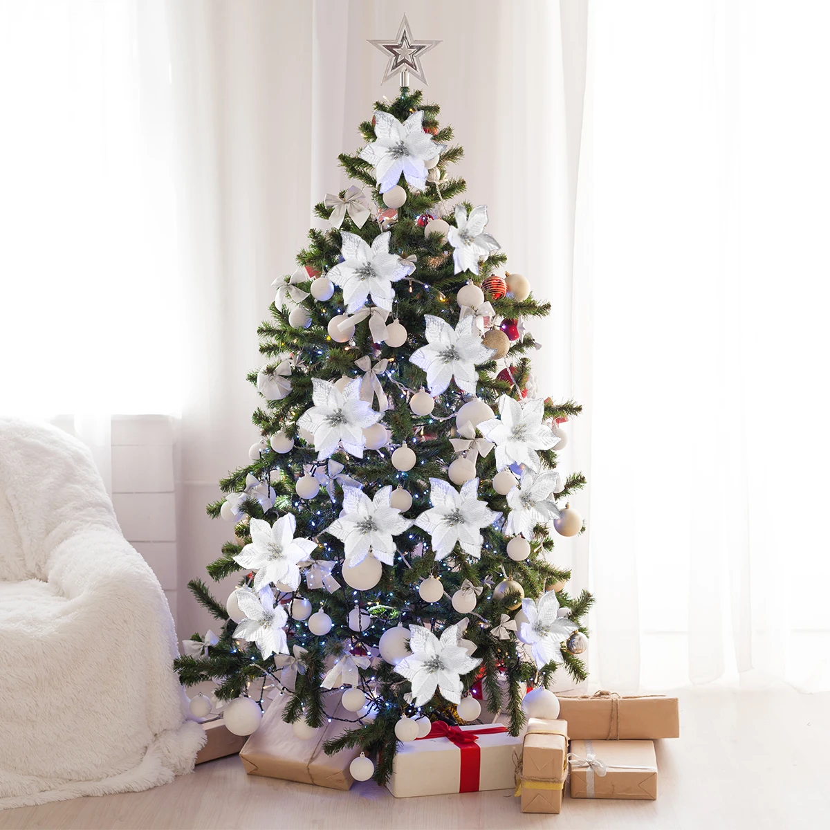 Adorno de seda Artificial para árbol de Navidad, cabeza de flor con  purpurina para decoración de Año Nuevo, DIY, 24 unidades, 2021|Flores  artificiales y secas| - AliExpress
