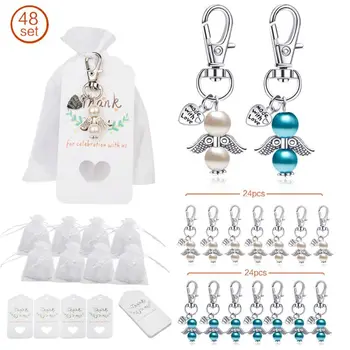

48pcs/set Angel Favor Keychains Keyring Thank You Kraft Tags Candy Bags Wedding N58C