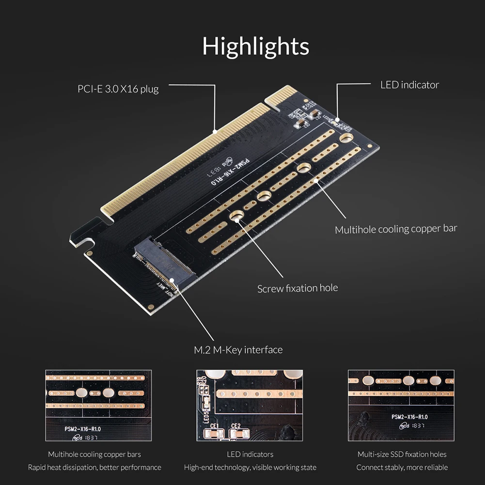 Плата расширения ORICO M.2 NGFF M Key NVMe SSD к PCI e 3 0 Gen3 X16|Платы расширения| |