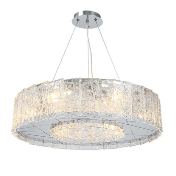 

jmmxiuz New Arrival Modern Living Room Chandelier Round Dining Room Glass LED Lamp Luxury Silver Hanging Lamp Lighting Fixtures
