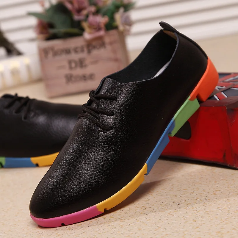 Women shoes flats new fashion genuine leather casual shoes woman flats shoes comfortable lace-up women sneakers plus size