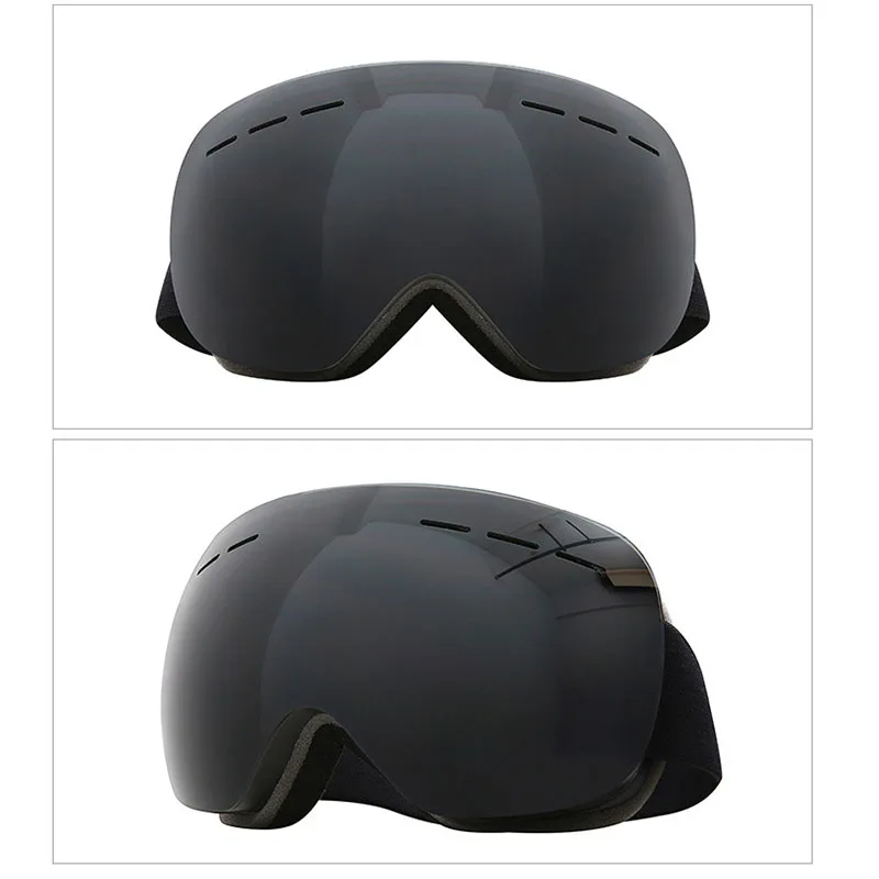 black black 1PCS Лыжные очки Большая маска для сноуборда очки Лыжная маска Снегоход очки Аксессуары для лыж двухслойные противотуманные UV400 для взрослых - Цвет: black black 1PCS