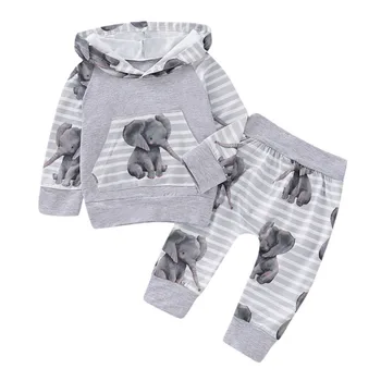 

Newborn Baby Boy Clothes Set Cartoon Elephant Clothes Hooded Tops Pants Baby Boy Clothes Thanksgiving 11.11 Baby Christmas Suit