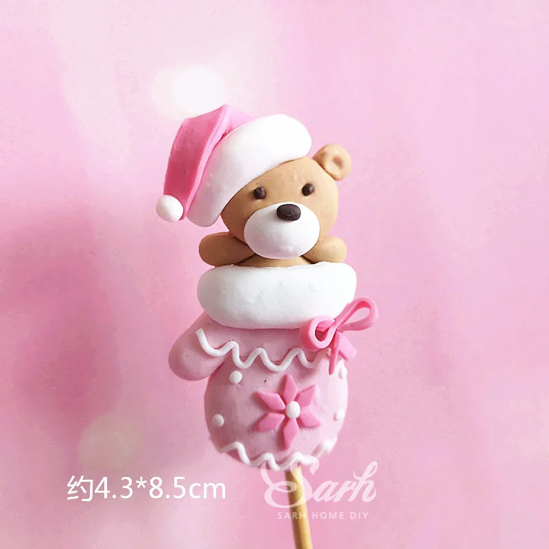 Glove bear Розовые перчатки, медведь, Санта Клаус, рождественские топперы для торта, снеговик, рождественская елка, детский душ, принадлежности для выпечки на день рождения, подарки для любви - Цвет: Glove bear