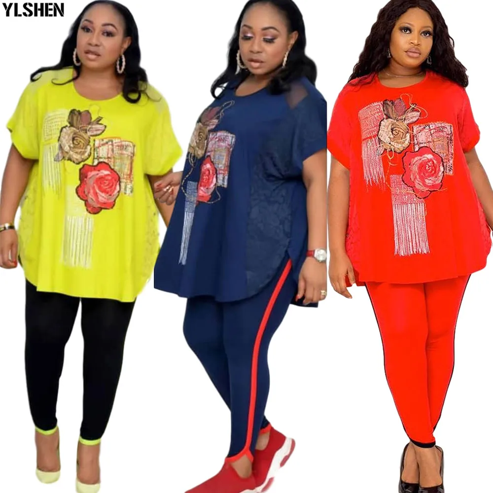 

Two Piece Set Africa Clothing African Clothes Ladies Plus Size Dress Dashiki Famouse Suit Print Tshirt Top + Pants Matching Sets