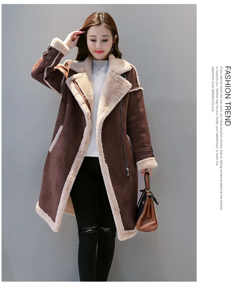 Зимние женские пальто с имитацией оленьей кожи, тяжелая имитация овечьей шерсти, плюшевая флисовая подкладка, пальто серого кофейного цвета, замшевая ткань, верхняя одежда