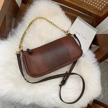 

2019 new lizard pattern gold chain portable female bag simple fashion wild armpit shoulder bag women's crossbody bag