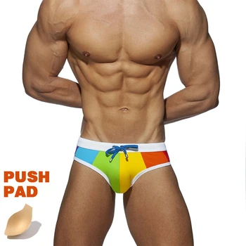 

Patchwork Swimwear Men 2020 Low Waist Bathing Suit Colorful Swimsuit Leopard Print Swim Briefs Push Pad Men's Swimming Trunks