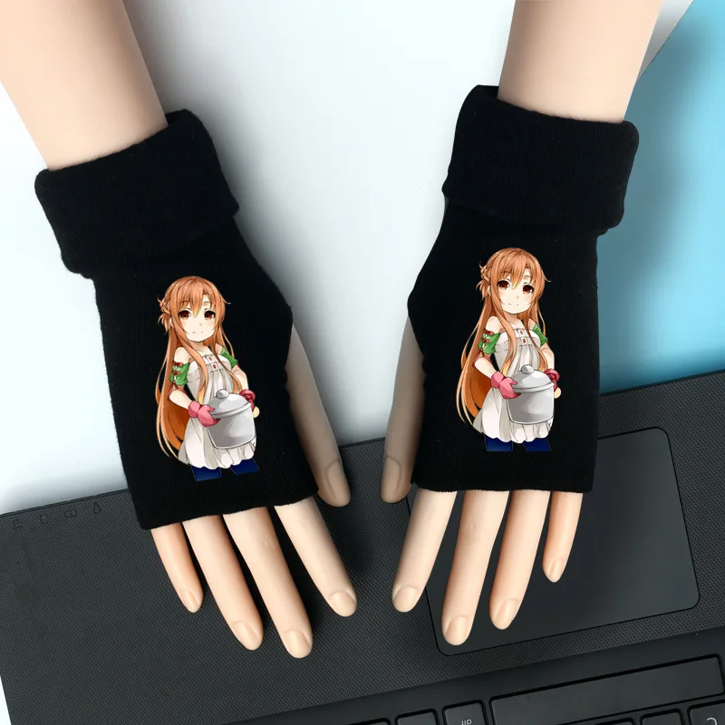 Sword Art Online вязаные перчатки SAO Kirito, теплые хлопковые рукавицы на запястье, модные аксессуары для косплея, подарок на зиму