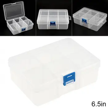 

6.5 Inch 6 Grid Transparent White PP Plastic Portable Parts Storage Tool Box with 165mm Length and 114mm Width for Hardware Part