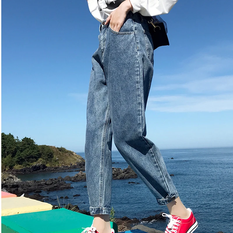 

Autumn Calf Waist Adjustable Jeans Women High Waist Ankle Length Loose Cusaul Harem Pants Plus Size Mujer Denim Pants Boyfriend
