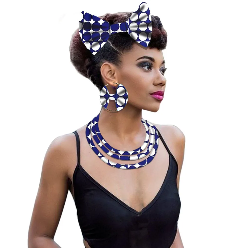 Африканская ткань ожерелье ювелирные изделия для женщин Анкара принт восковое ожерелье серьги набор многослойный модный стиль - Окраска металла: 2