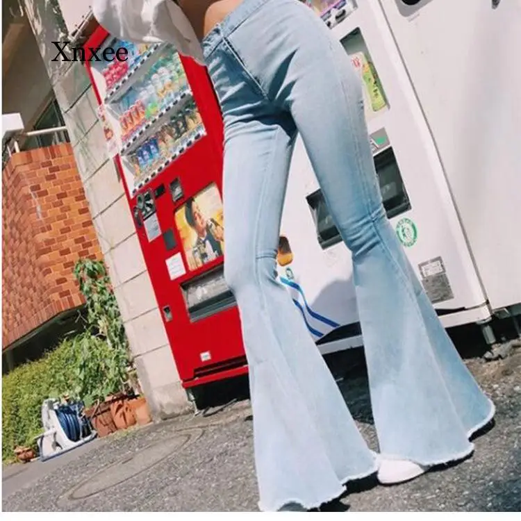 

Women Retro High Waist Denim Flare Trousers Jeans Fashion Ladies Skinny Jeans Female Long Wide Leg Bell Bottom Pants Clothing