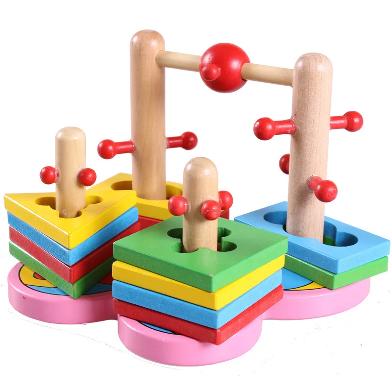 

Er tong tao Column Building Blocks Wooden zhi hui pan Baby Shape Cognitive Matching Educational Toy 0-3-Year-Old