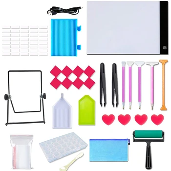 

60 Pieces of Diamond Painting A4 LED Light Cushion Kit-Diamond Art Light Board, with Detachable Bracket and Roller